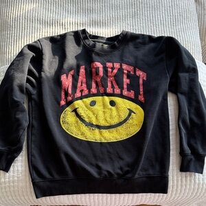 Black Crewneck with Yellow Smiley and Red Chinatown Market x Smiley Collab